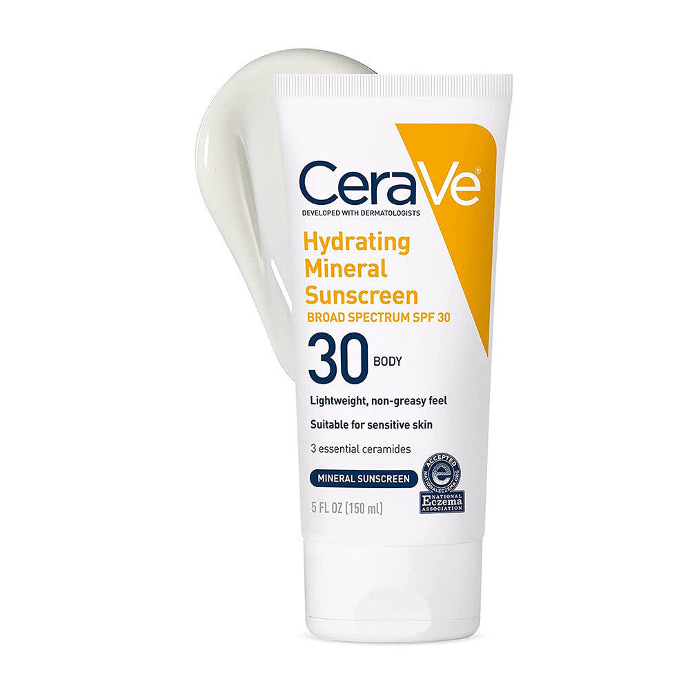 CeraVe Hydrating Mineral Body Sunscreen Lotion SPF 30 with Zinc Oxide, 5 Oz